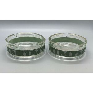 Vintage Glass Ashtray with Greek "Hellenic" Design Set of 2
